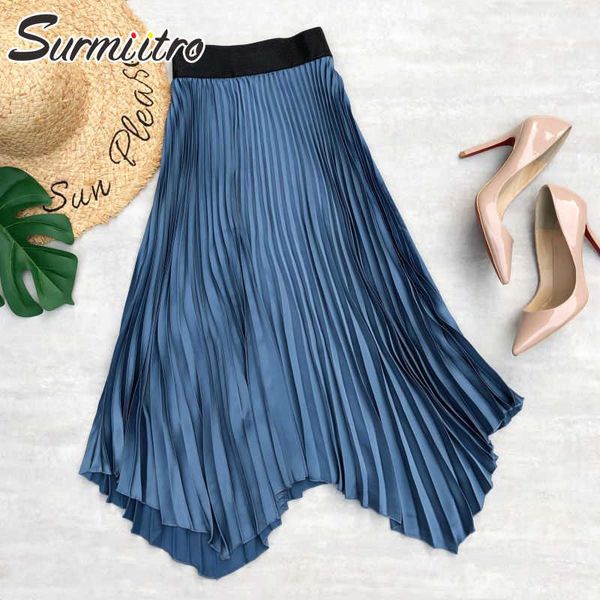 surmiitro summer soft satin midi long pleated skirt women korean style blue high waist mid-length a line skirt female 210712, Black
surmiitro summer soft satin midi long pleated skirt women korean style blue high waist mid-length a line skirt female 210712, Black