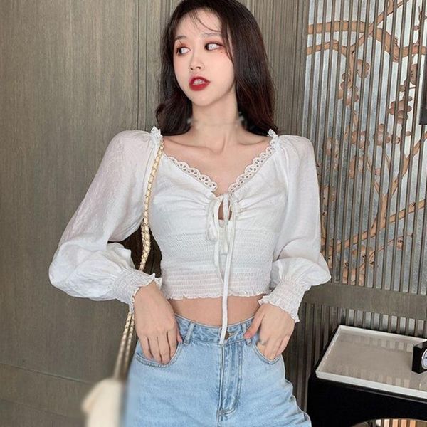 women's blouses & shirts solid v neck autumn hollow out slim exposed long sleeves blouse 2021, White
women's blouses & shirts solid v neck autumn hollow out slim exposed long sleeves blouse 2021, White