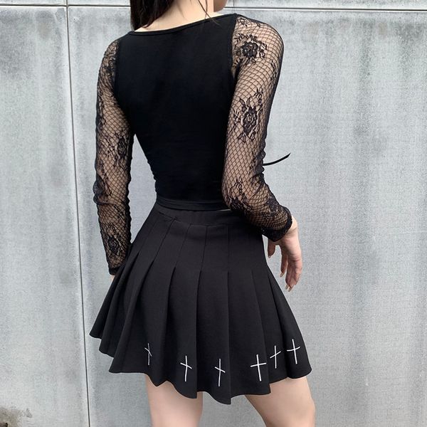 vintage slim solid long sleeve crop women gothic lace bandage mesh patchwork tshirt female streetwear party, White
vintage slim solid long sleeve crop women gothic lace bandage mesh patchwork tshirt female streetwear party, White