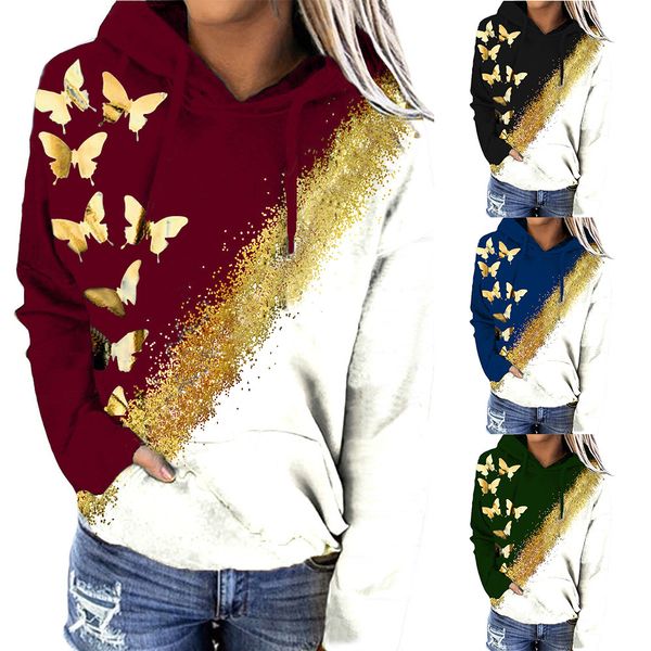 2021 new women's stitching long-sleeved hoodie spring and autumn fashion printing butterfly sweater t-shirt, Black
2021 new women's stitching long-sleeved hoodie spring and autumn fashion printing butterfly sweater t-shirt, Black