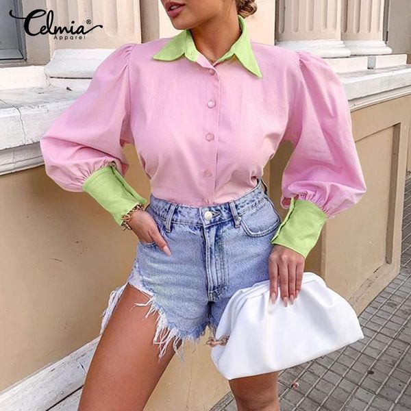 women's blouses & shirts stylish 2021 celmia women elegant puff sleeve color patchwork autumn lapel casual loose work blusas plus size, White
women's blouses & shirts stylish 2021 celmia women elegant puff sleeve color patchwork autumn lapel casual loose work blusas plus size, White