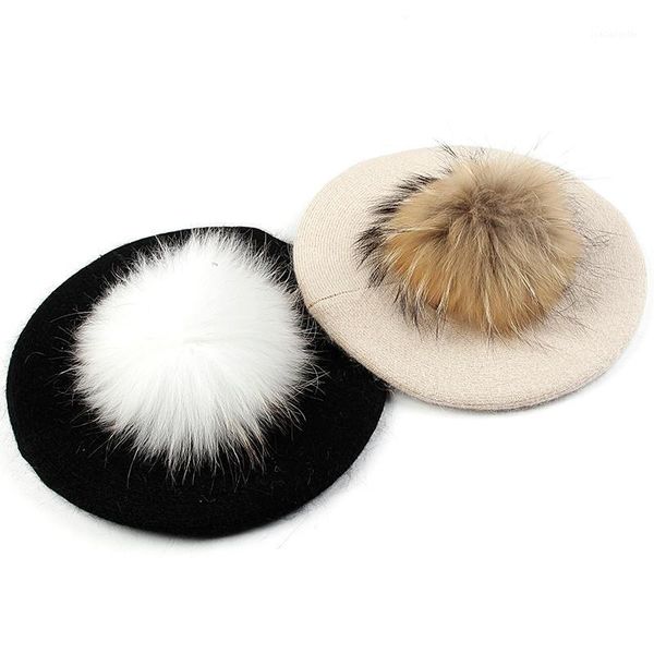 berets women's fashion style solid color ladies casual french bonnet caps girls female slouchy hats with real fur pompom, Blue;gray
berets women's fashion style solid color ladies casual french bonnet caps girls female slouchy hats with real fur pompom, Blue;gray