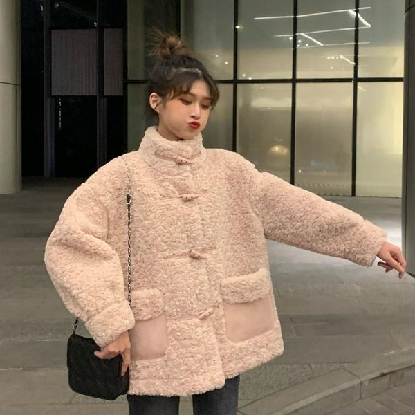 women's fur & faux 2021 ox horn button imitation lamb wool thickened warm long sleeve coat korean loose cotton clothes, Black
women's fur & faux 2021 ox horn button imitation lamb wool thickened warm long sleeve coat korean loose cotton clothes, Black