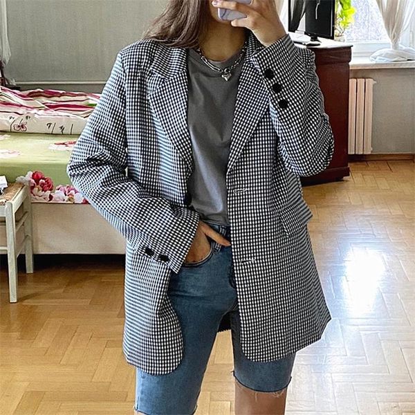 women's suits & blazers alien kitty 2021 autumn ladies black white plaid vintage all-match korean loose fashion casual basic women coat, White;black
women's suits & blazers alien kitty 2021 autumn ladies black white plaid vintage all-match korean loose fashion casual basic women coat, White;black