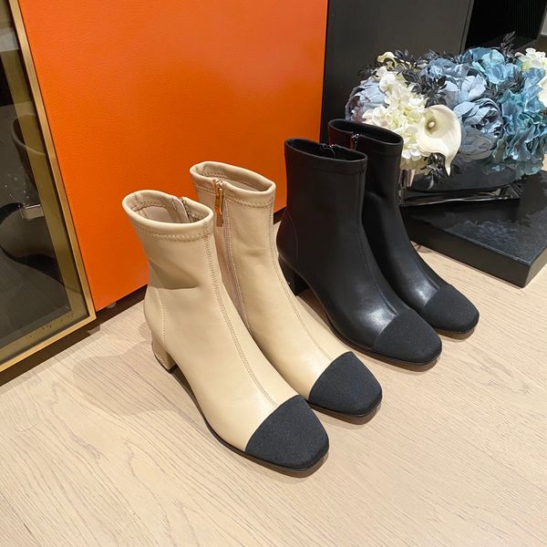 designer women's mid heel ankle boots fashion color matching black and white zipper high heels winter martin knight boot with box
designer women's mid heel ankle boots fashion color matching black and white zipper high heels winter martin knight boot with box