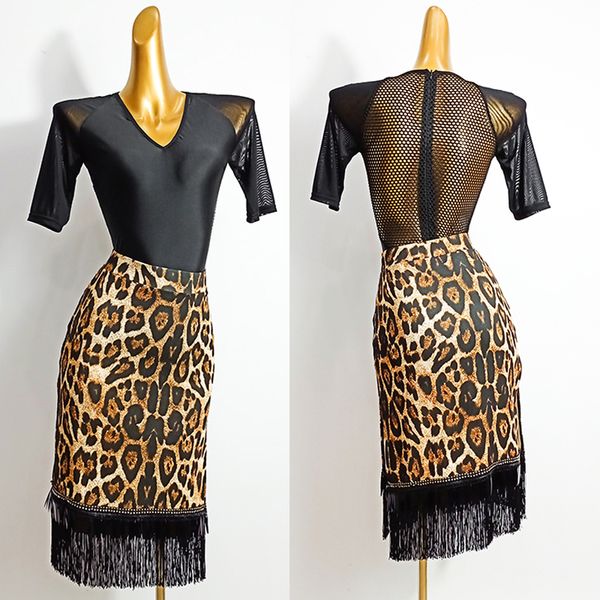 women latin dance costume short sleeve net leotard leopard skirt fringe dress latin ballroom competitive clothes 2027, Black;red
women latin dance costume short sleeve net leotard leopard skirt fringe dress latin ballroom competitive clothes 2027, Black;red