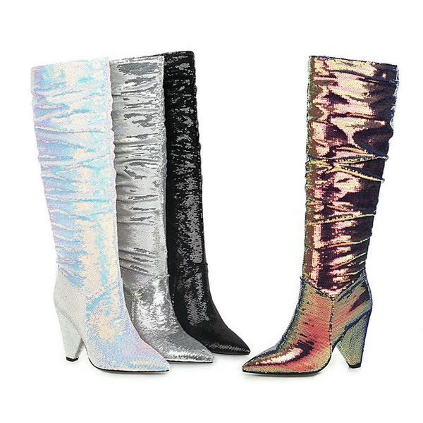 boots fashion pleated knee high women sequined cloth wedges heel autum winter pointed toe shoes woman big size, Black
boots fashion pleated knee high women sequined cloth wedges heel autum winter pointed toe shoes woman big size, Black