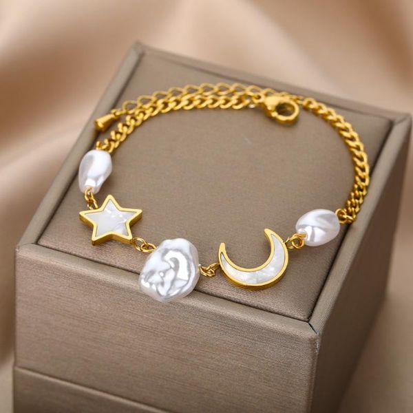 link, chain simulated pearl bracelets for women star moon irregular bead charm bracelet engagement wedding kpop jewelry gifts, Black
link, chain simulated pearl bracelets for women star moon irregular bead charm bracelet engagement wedding kpop jewelry gifts, Black