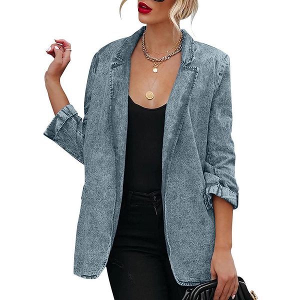 women's suits & blazers women 2021 autumn winter loose denim cardigan suit coat office lady nine quarter notched blazer, White;black
women's suits & blazers women 2021 autumn winter loose denim cardigan suit coat office lady nine quarter notched blazer, White;black