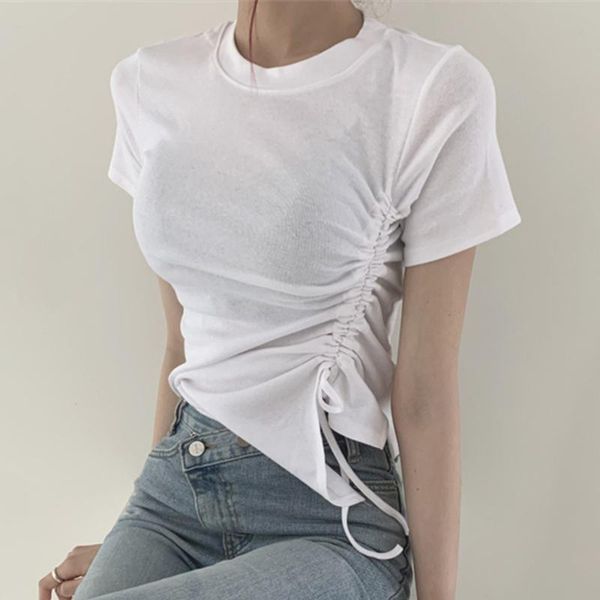 women's t-shirt lace up pleated short sleeve t-shirts summer streetwear ladies 2021 fashion slim casual female elegant, White
women's t-shirt lace up pleated short sleeve t-shirts summer streetwear ladies 2021 fashion slim casual female elegant, White