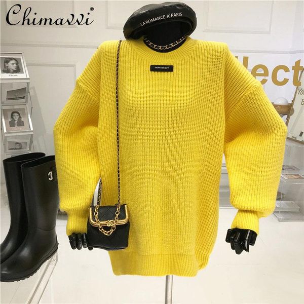 round neck solid color knitted sweater women's fall/winter 2021 new loose long pullover casual sweater all-match knitwear, White;black
round neck solid color knitted sweater women's fall/winter 2021 new loose long pullover casual sweater all-match knitwear, White;black