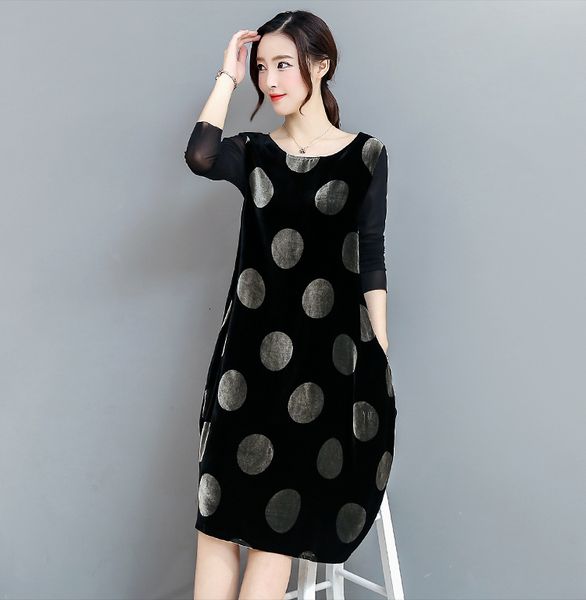 autumn and winter new woman polka dot around the neck mid-length dress thin sleeve long velvet skirt 4aq1, Black;gray
autumn and winter new woman polka dot around the neck mid-length dress thin sleeve long velvet skirt 4aq1, Black;gray