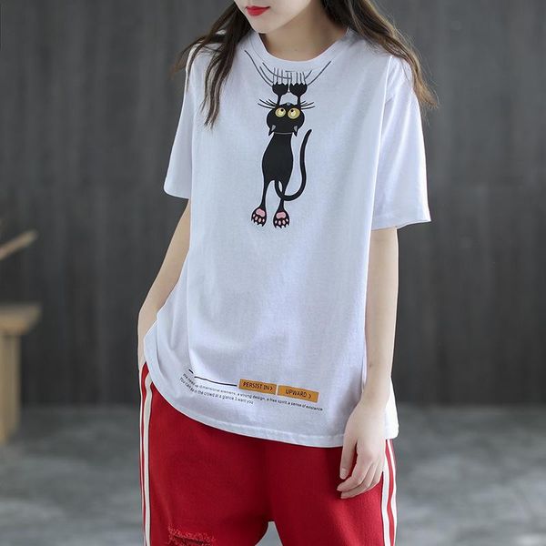 women's t-shirt s11245 summer women casual korean style cartoon cat letter printing o-neck half sleeve loose retro multi-color tees, White
women's t-shirt s11245 summer women casual korean style cartoon cat letter printing o-neck half sleeve loose retro multi-color tees, White