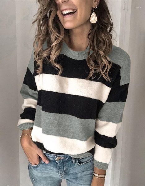 women's sweaters large size round neck contrast striped sweater pullover long-sleeved loose autumn and winter casual top, White;black
women's sweaters large size round neck contrast striped sweater pullover long-sleeved loose autumn and winter casual top, White;black