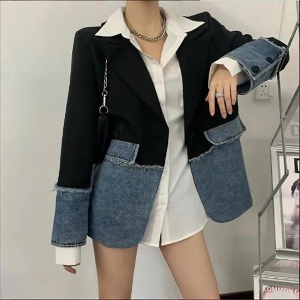 women's jackets fashion street single button suit women korean style denim patchwork plaid coat 2021 autumn vintage designer, Black;brown
women's jackets fashion street single button suit women korean style denim patchwork plaid coat 2021 autumn vintage designer, Black;brown