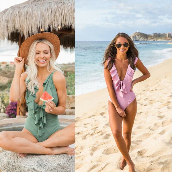 2019 new style solid ruches deep v-neck women bikini high taille ruffle badpak beachwear, White;black
2019 new style solid ruches deep v-neck women bikini high taille ruffle badpak beachwear, White;black