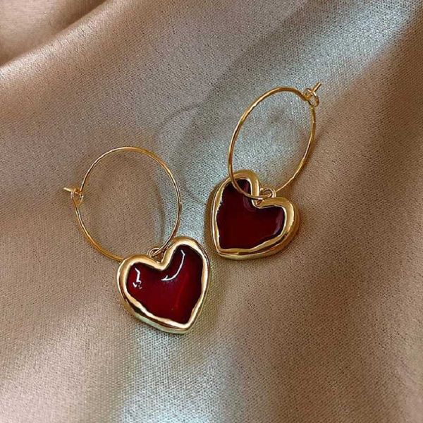 hoop & huggie korea 2021 trendy wine red love earrings simple temperament net fashionable vintage jewelry, Golden;silver
hoop & huggie korea 2021 trendy wine red love earrings simple temperament net fashionable vintage jewelry, Golden;silver