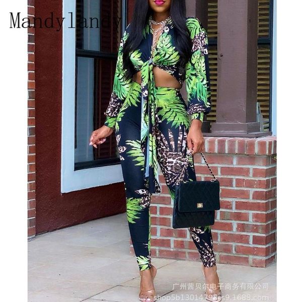 women's two piece pants mandylandy autumn fashion long sleeve v-neck bandage + high waist slim fit pencil suit women leaves printin, White
women's two piece pants mandylandy autumn fashion long sleeve v-neck bandage + high waist slim fit pencil suit women leaves printin, White