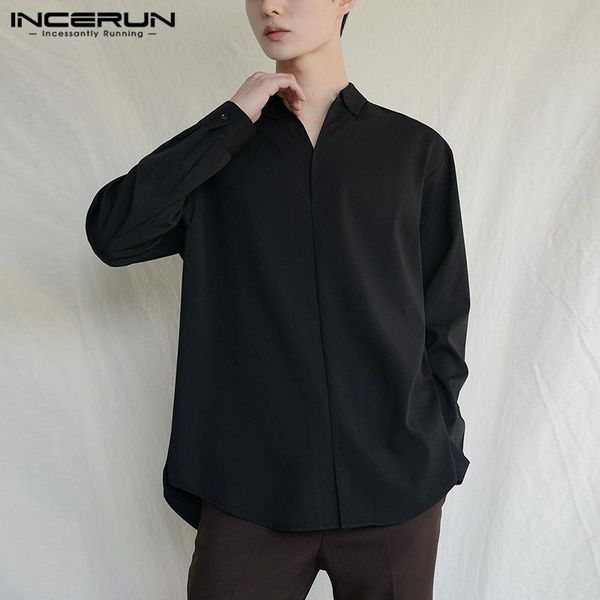 men's casual shirts men shirt brand streetwear long sleeve v neck fashion dress 2021 solid color chic korean camisa masculina incerun, White;black
men's casual shirts men shirt brand streetwear long sleeve v neck fashion dress 2021 solid color chic korean camisa masculina incerun, White;black