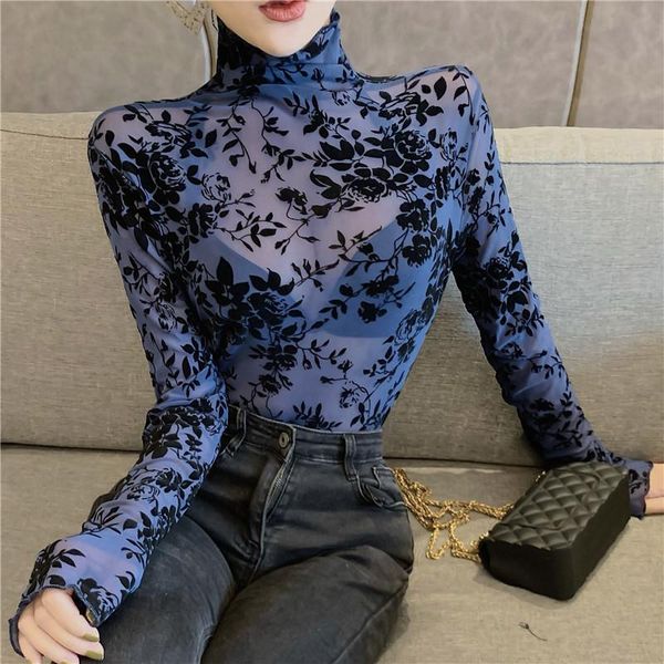 girls transparent flocking mesh blouses shirts tees female turtleneck full sleeve blouses for women, White
girls transparent flocking mesh blouses shirts tees female turtleneck full sleeve blouses for women, White