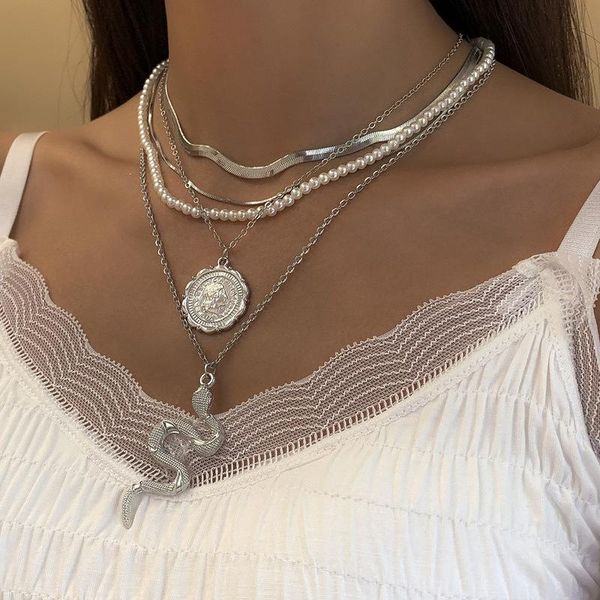 pendant necklaces trendy multi layers gold color portrait coin snake for women pearls beaded twist rope chains necklace, Silver
pendant necklaces trendy multi layers gold color portrait coin snake for women pearls beaded twist rope chains necklace, Silver