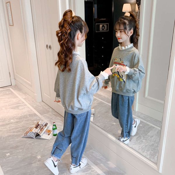 new children's korean wear 2021 girls' spring lace fake sweater set two-piece jeans, White
new children's korean wear 2021 girls' spring lace fake sweater set two-piece jeans, White