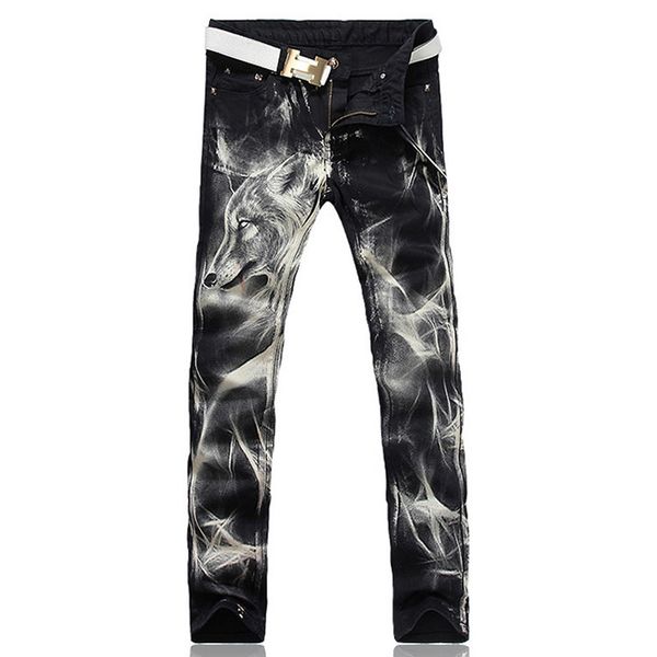 2021 new men's male fashion casual wolf print stretch denim jeans slim black painted straight pants long trousers 0u69, Blue
2021 new men's male fashion casual wolf print stretch denim jeans slim black painted straight pants long trousers 0u69, Blue
