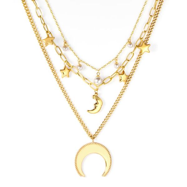 chains moon star imitation pearl three layer stainless steel necklaces collar choker pendant necklace wholesale fashion women, Silver
chains moon star imitation pearl three layer stainless steel necklaces collar choker pendant necklace wholesale fashion women, Silver
