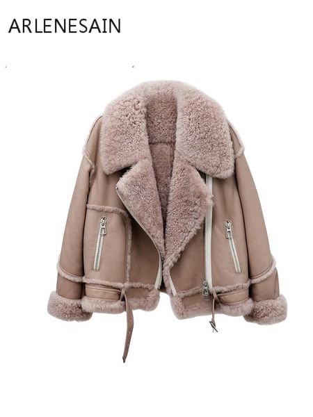 women's fur & faux arlenesain women wool pink coat short lamb plush leather lapel, Black
women's fur & faux arlenesain women wool pink coat short lamb plush leather lapel, Black