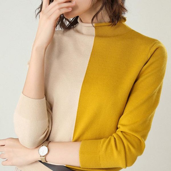 2021 and knitted stand collar long sleeve color patch women sweater pullovers tricot pull femme, White;black
2021 and knitted stand collar long sleeve color patch women sweater pullovers tricot pull femme, White;black