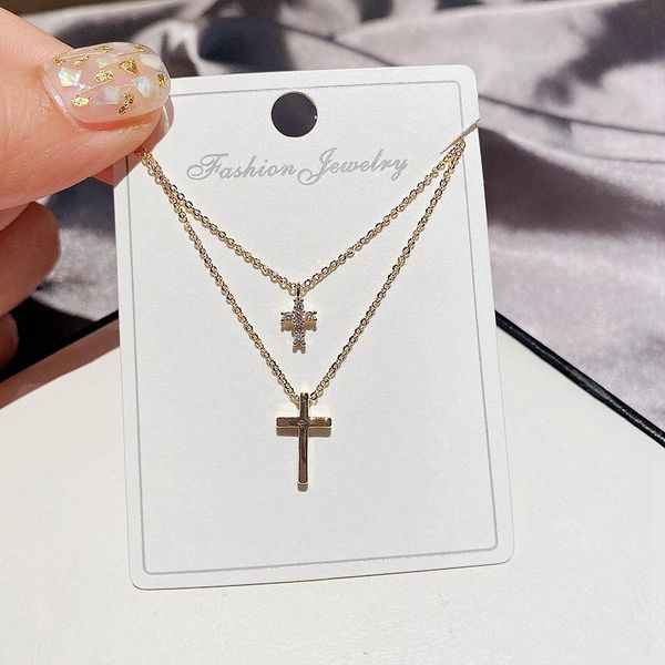 chains migga trend double layers cubic zircon cross pendant necklace for women gold color plated fashion jewelry, Silver
chains migga trend double layers cubic zircon cross pendant necklace for women gold color plated fashion jewelry, Silver