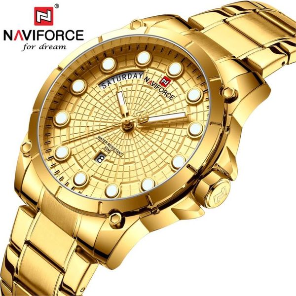 wristwatches naviforce men stainless steel gold watch men's quartz clock man sports waterproof wrist watches relogio masculino, Slivery;brown
wristwatches naviforce men stainless steel gold watch men's quartz clock man sports waterproof wrist watches relogio masculino, Slivery;brown