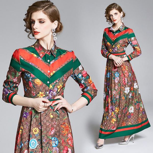 casual dresses women fashion plus size stripe floral print elegant shirt dress designer runway party maxi vestidos de mujer, Black;gray
casual dresses women fashion plus size stripe floral print elegant shirt dress designer runway party maxi vestidos de mujer, Black;gray