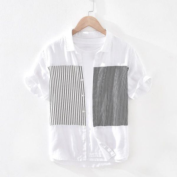 men's casual shirts men clothing 2021 lapel stitching striped linen shirt summer loose fashion camisas para hombre, White;black
men's casual shirts men clothing 2021 lapel stitching striped linen shirt summer loose fashion camisas para hombre, White;black