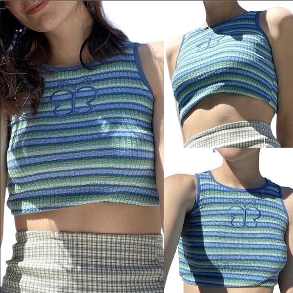women's tanks & camis summer striped print tank sleeveless crew neck butterfly embroidery rib knit crop women, White
women's tanks & camis summer striped print tank sleeveless crew neck butterfly embroidery rib knit crop women, White