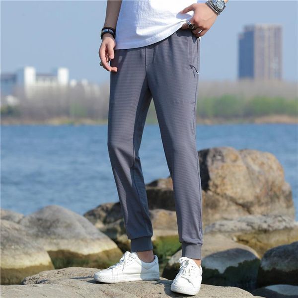 men's pants men causal fashion straight trousers spring summer elastic waist wide solid color midweight, Black