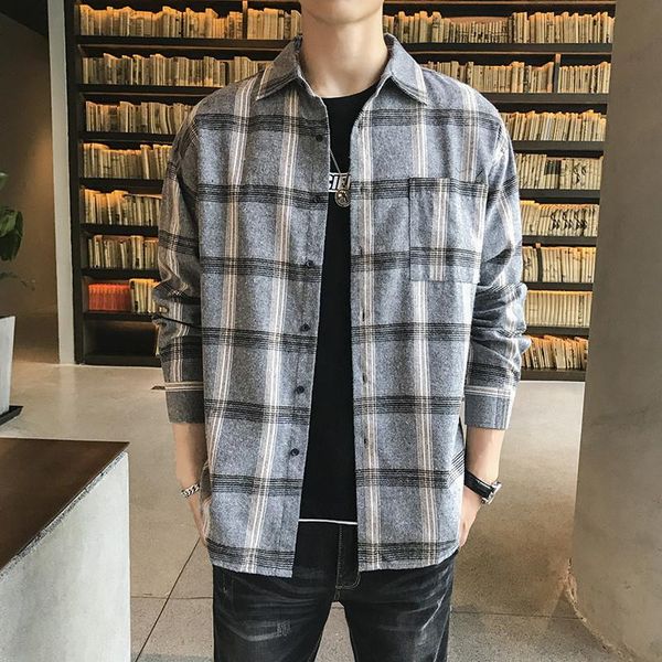 men's casual shirts men clothing 2021 plaid long-sleeved shirt male loose ins trend korean couple camisas para hombre, White;black
men's casual shirts men clothing 2021 plaid long-sleeved shirt male loose ins trend korean couple camisas para hombre, White;black