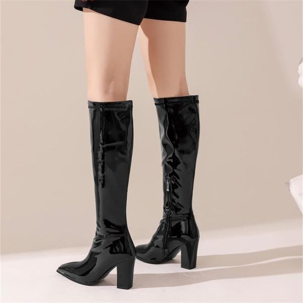 boots 2021 square head patent leather thick heel high knee length large size 40-43 women's, Black
boots 2021 square head patent leather thick heel high knee length large size 40-43 women's, Black