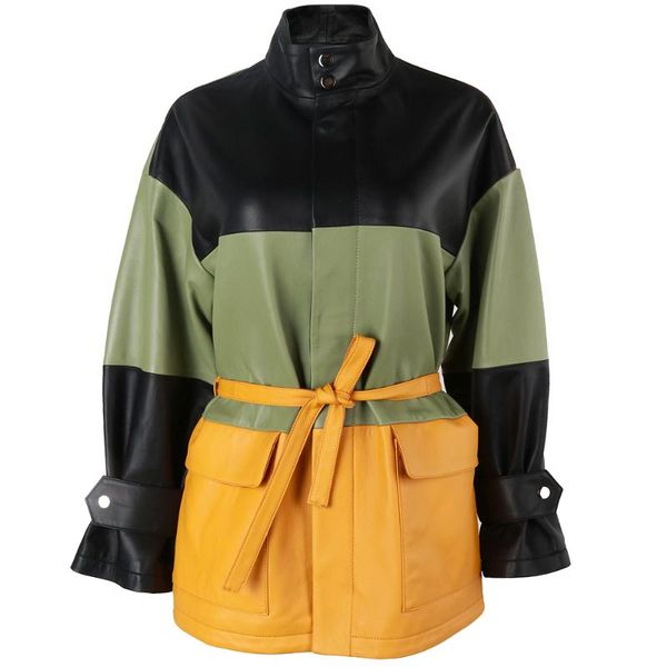 women's leather & faux yoloagain women color blocking real jacket 2021 stand collar oversized coat ladies, Black
women's leather & faux yoloagain women color blocking real jacket 2021 stand collar oversized coat ladies, Black
