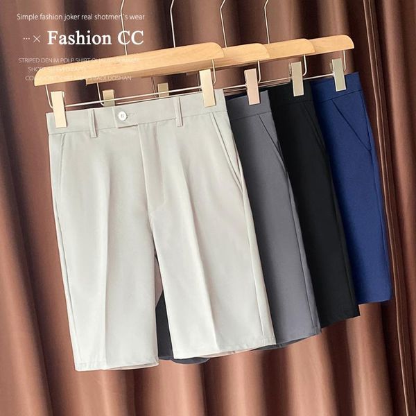 men's shorts office worker mens casual summer thin non-iron solid color suit pants student uniform fashion korean straight knee length, White;black 
men's shorts office worker mens casual summer thin non-iron solid color suit pants student uniform fashion korean straight knee length, White;black