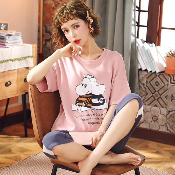 july's song cotton female sleepwear cute cartoon printed women's pajamas sets comfortable t-shirt homewear nightwear summer 2020, Black;red
july's song cotton female sleepwear cute cartoon printed women's pajamas sets comfortable t-shirt homewear nightwear summer 2020, Black;red