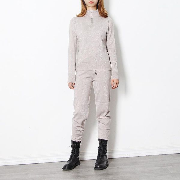 women's two piece pants fashion temperament leisure stand collar pure color knitted sweater + high waist long straight suit for women, White
women's two piece pants fashion temperament leisure stand collar pure color knitted sweater + high waist long straight suit for women, White