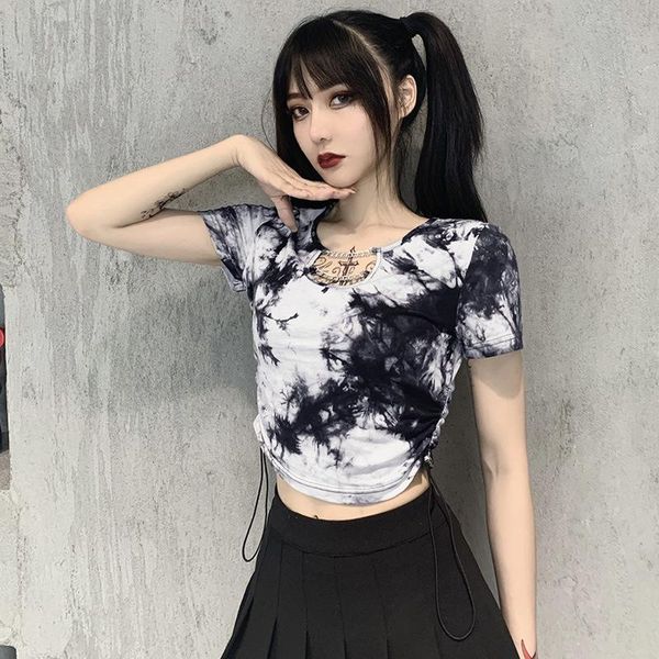 women's t-shirt slim open navel print for women 2021 versatile fashion tie dye chain, White
women's t-shirt slim open navel print for women 2021 versatile fashion tie dye chain, White