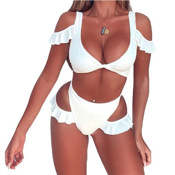 women's swimwear brazilian off-shoulder swimsuit classic halter two-piece set backless swimming suit bikini, White;black
women's swimwear brazilian off-shoulder swimsuit classic halter two-piece set backless swimming suit bikini, White;black
