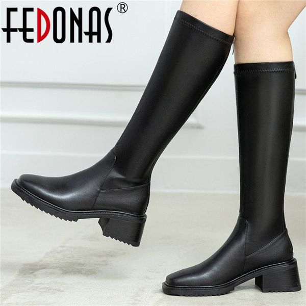 boots fedonas vintage stretch concise women knee high autumn winter genuine leather casual working shoes woman thick heels, Black
boots fedonas vintage stretch concise women knee high autumn winter genuine leather casual working shoes woman thick heels, Black