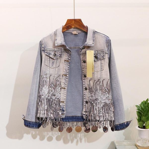women's jackets spring autumn fashion tassel sequins denim jacket women beading slim jeans ladies basic coat big size vintage outwear, Black;brown
women's jackets spring autumn fashion tassel sequins denim jacket women beading slim jeans ladies basic coat big size vintage outwear, Black;brown
