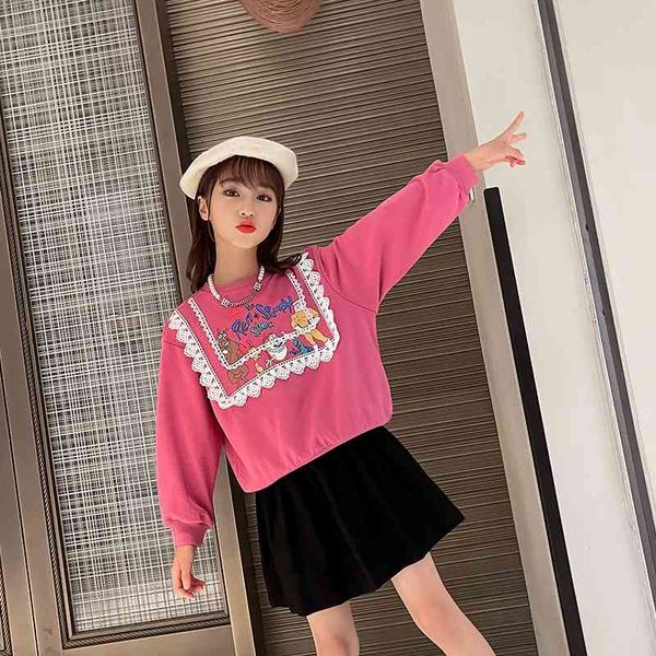fashionable lace sweater and autumn foreign style thin little girl children's spring clothes 2021 new big children, Black;white
fashionable lace sweater and autumn foreign style thin little girl children's spring clothes 2021 new big children, Black;white