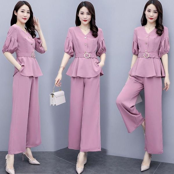 2021 new summer women half sleeve blouse with ruffles + long pant 2 piece set female two piece suit plus size outfits z223, Gray
2021 new summer women half sleeve blouse with ruffles + long pant 2 piece set female two piece suit plus size outfits z223, Gray