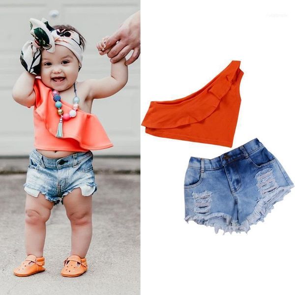 1-6yrs children girls denim set outfits summer kids one shoulder t-shirt +shorts 2pcs clothes1, White
1-6yrs children girls denim set outfits summer kids one shoulder t-shirt +shorts 2pcs clothes1, White