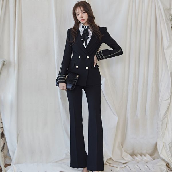2021 new autumn winter korean two piece set women notched double breasted blazer jacket coat & long pants office ladies wear suits mlxu, Blue
2021 new autumn winter korean two piece set women notched double breasted blazer jacket coat & long pants office ladies wear suits mlxu, Blue